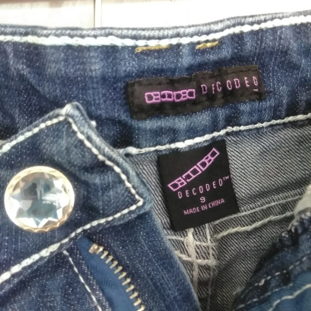 Decoded Junior Denim Mini Skirt Dark Wash Size 9 - Distressed Contrast Stitch